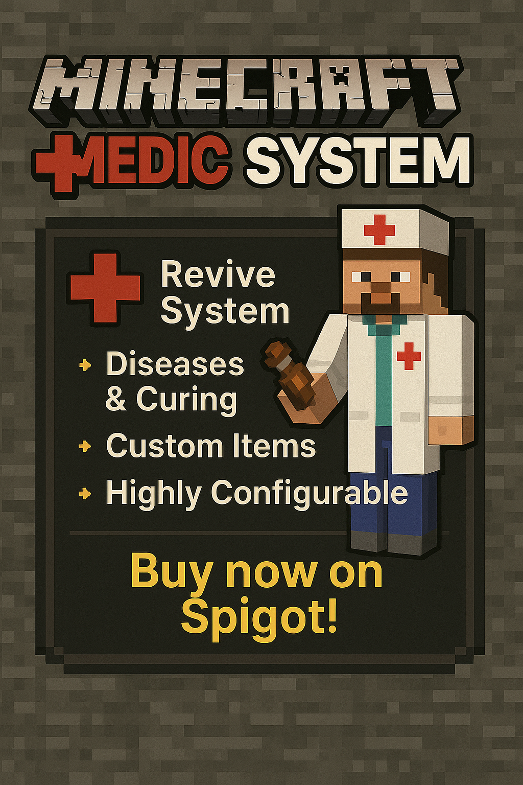 1.16.5 - 1.21.8 ⭕Medic System plugin minecraft & getting sick & Revive System ✅⭐